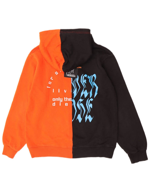Suéter diesel com capuz gráfico para meninos 13-14 anos preto colorblock algodão