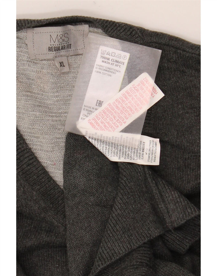 Suéter masculino Marks & Spencer com ajuste regular e decote em V XL algodão cinza