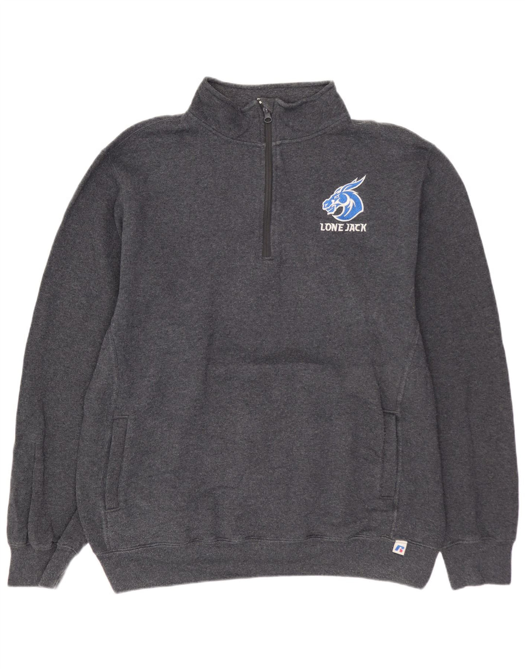 Suéter masculino RUSSELL ATLÉTICO com zíper e gola grande de algodão cinza