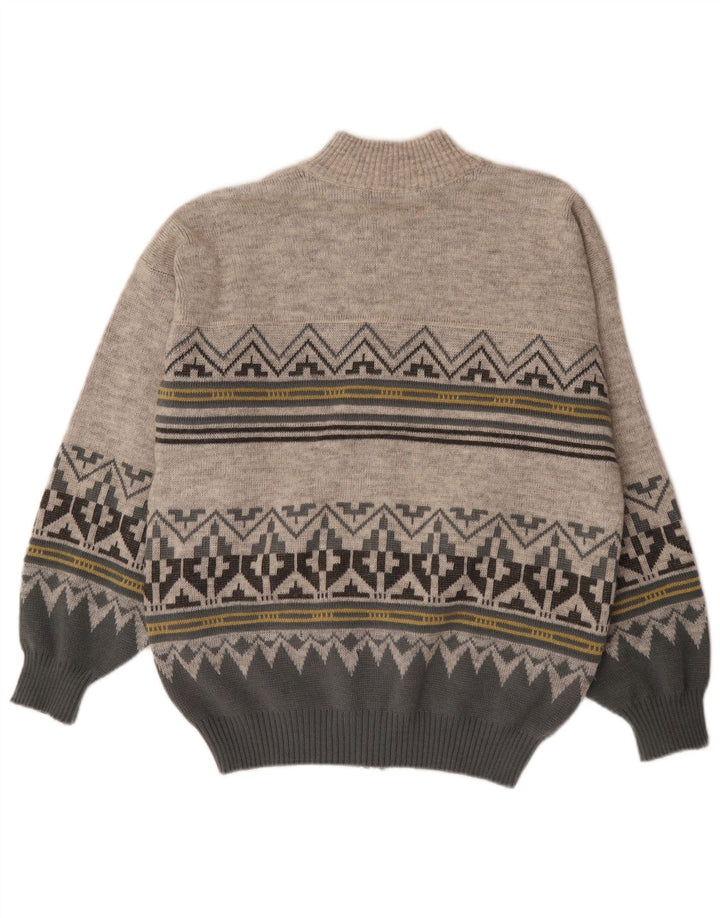 Suéter cardigã masculino Maremma cinza médio Fair Isle poliacrílico