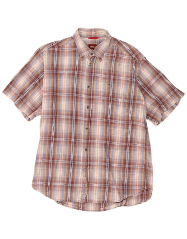 Carrera Camisa masculina de manga curta grande algodão xadrez Borgonha