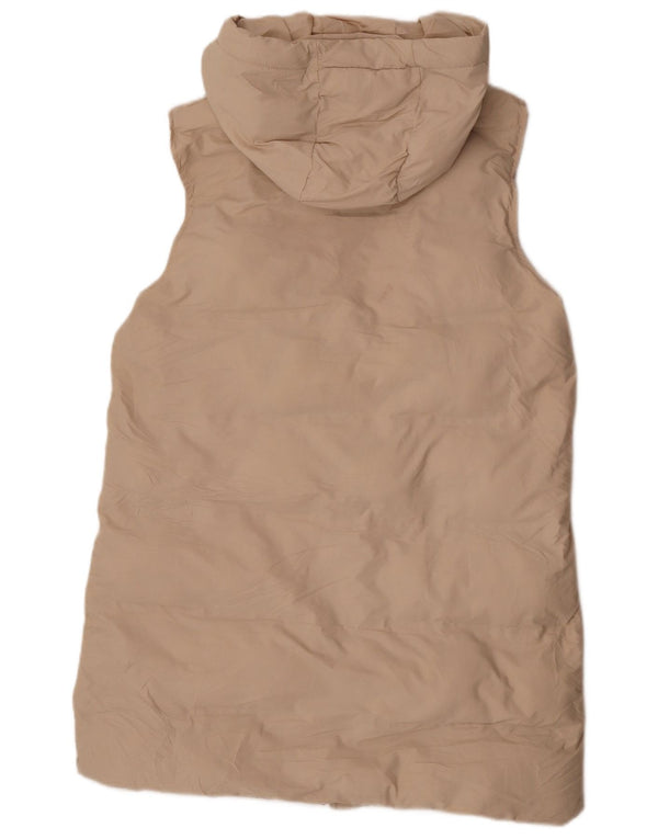 Zara Womens Longline Hooded Gilet UK 16 Grande Poliéster Bege