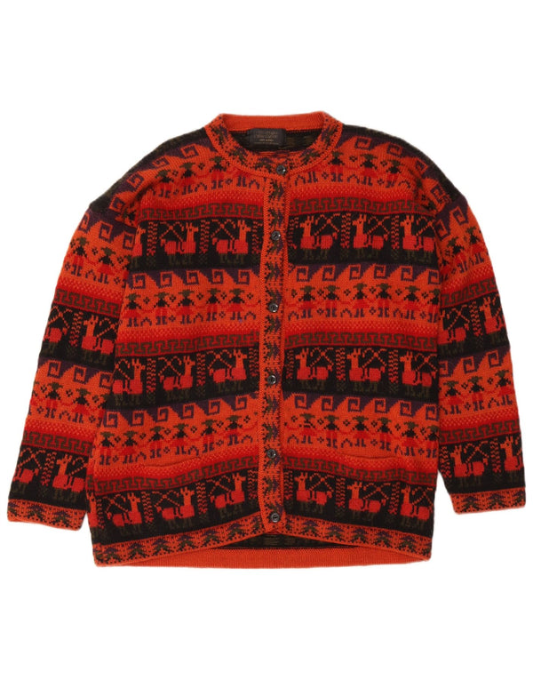 Suéter cardigã feminino Artesanias Reino Unido 16 grande vermelho Fair Isle Aztec