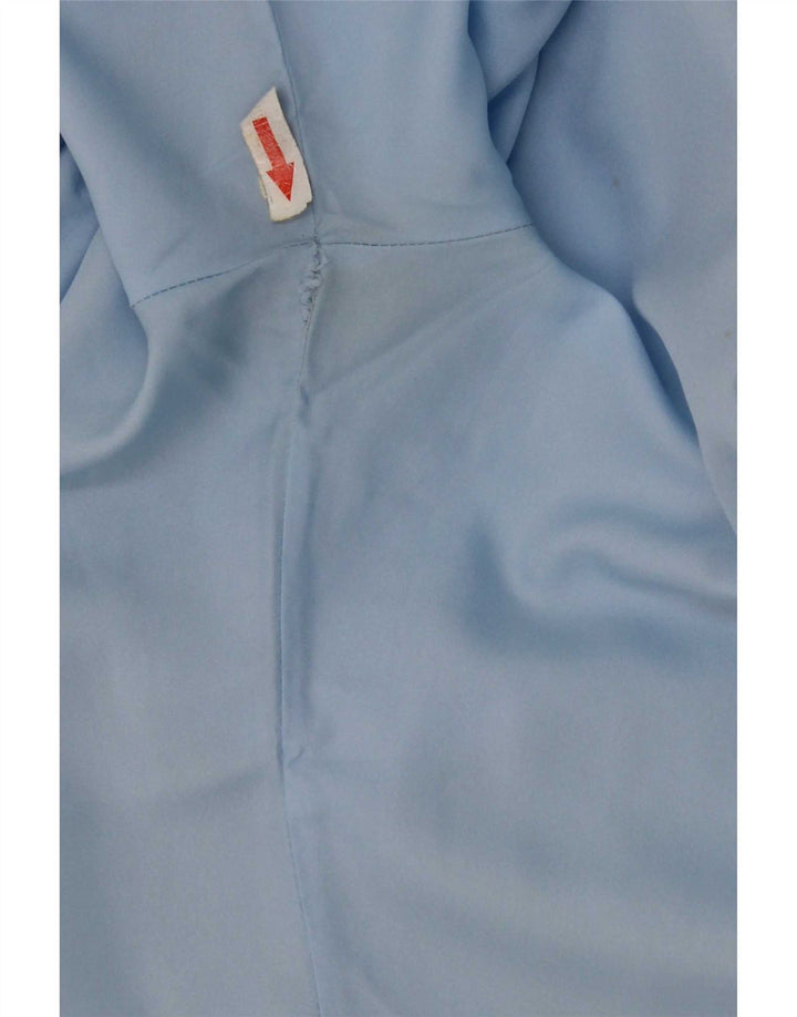 Blusa feminina vintage de manga curta UK 14 poliéster azul médio