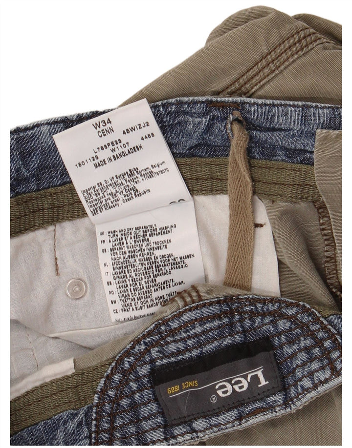 Lee Womens Cenn Cargo Shorts W34 Grande Algodão Cáqui