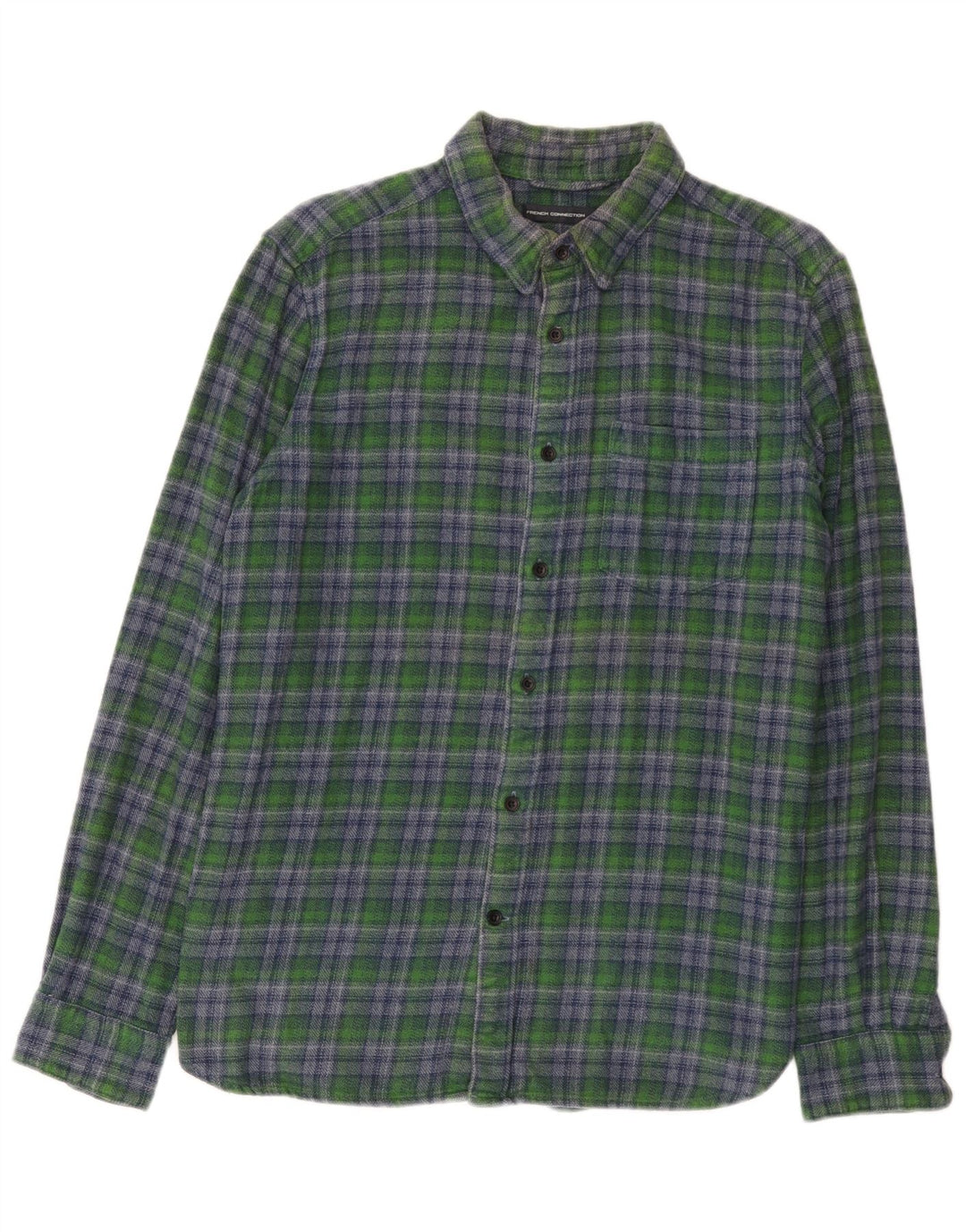 Camisa masculina de flanela French Connection algodão xadrez verde médio