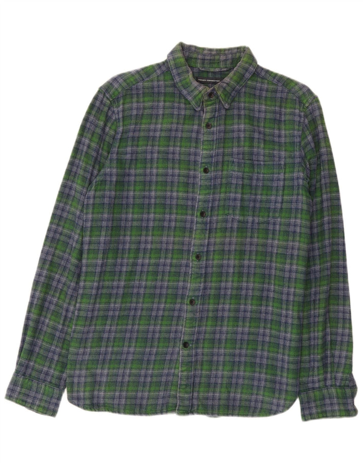 Camisa masculina de flanela French Connection algodão xadrez verde médio