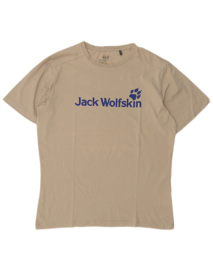 Camiseta masculina gráfica Jack Wolfskin algodão bege médio