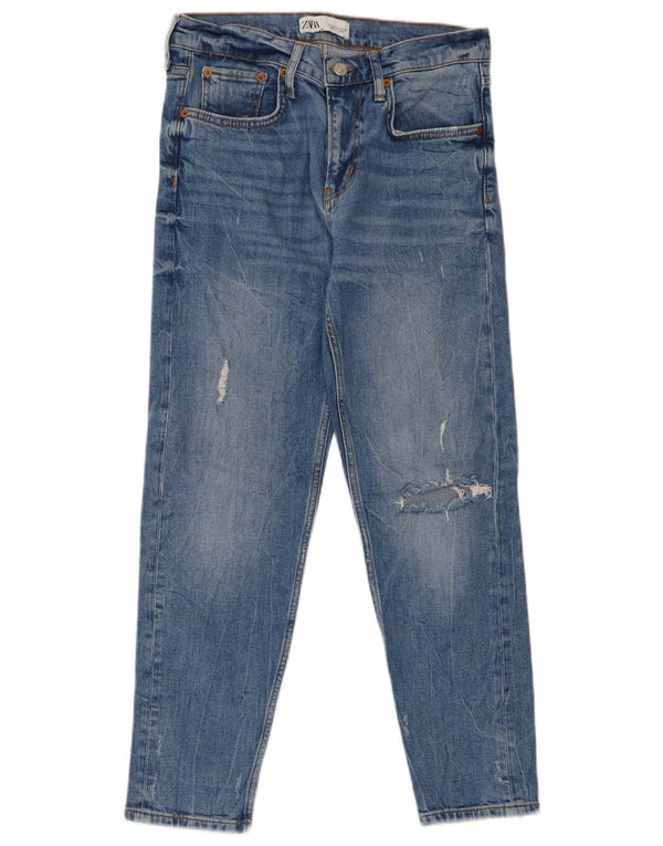 Zara Jeans femininos desgastados slim EU 36 XS W26 L26 azul algodão