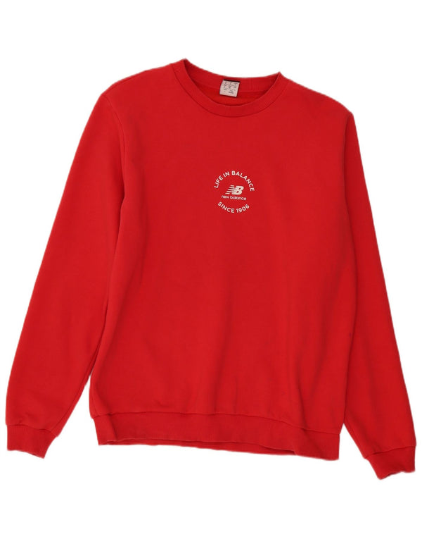 New Balance Mens Graphic Moletom Jumper Médio Algodão Vermelho