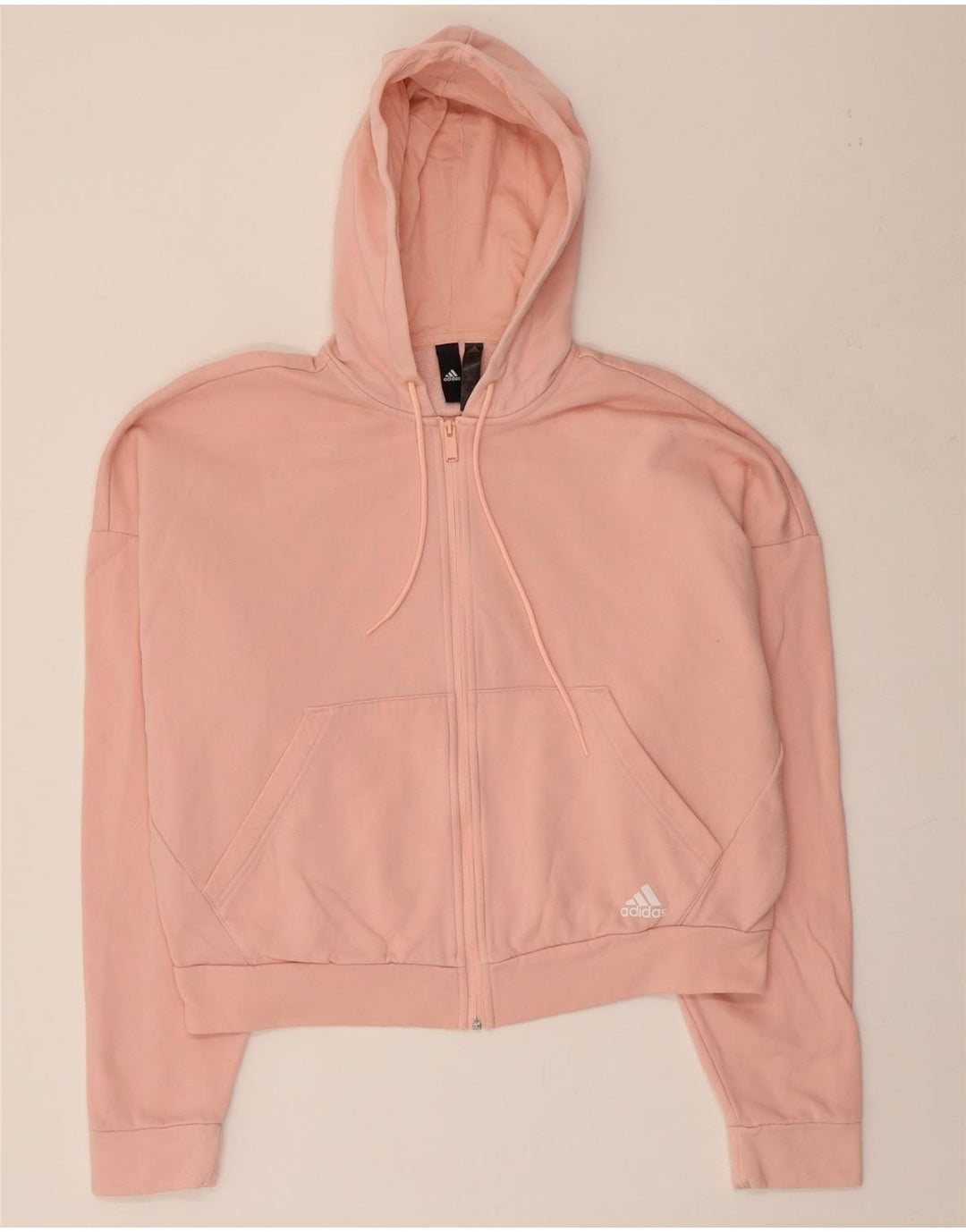 ADIDAS Womens Oversized Crop Zip Hoodie Sweater UK 16/18 Large Pink Vintage Adidas and Second-Hand Adidas from Messina Hembry 