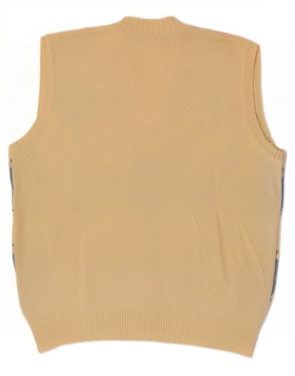 Vintage Womens Vest Tank Top UK 14 Large Yellow Argyle/Diamond