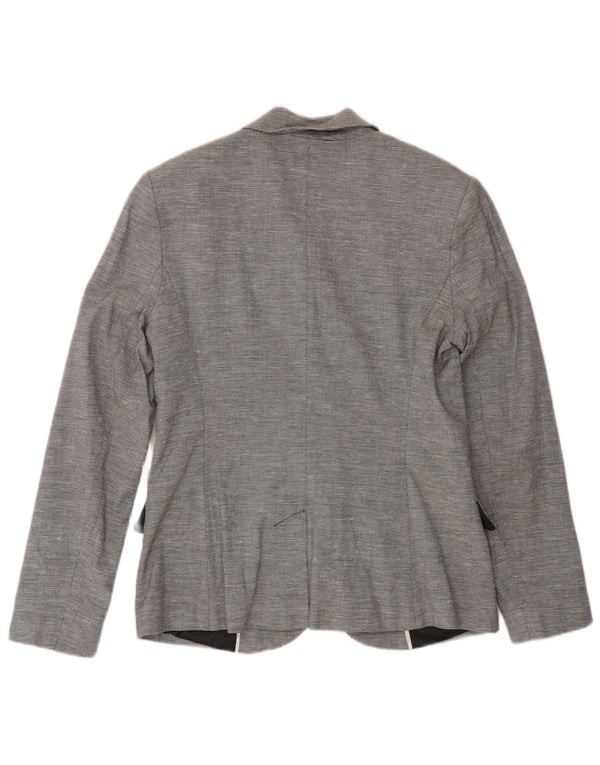 Jaqueta blazer feminina de 2 botões da French Connection Reino Unido 12 risca de giz cinza médio