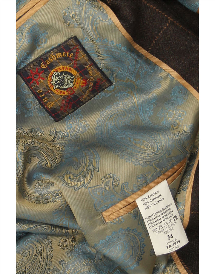 Jaqueta blazer masculina vintage com 3 botões IT 54 2XL marrom xadrez caxemira