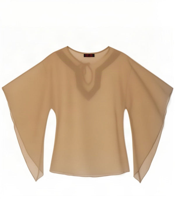 Escandelle Mulheres Batwing Transparente Top UK 12 Poliéster Bege Médio