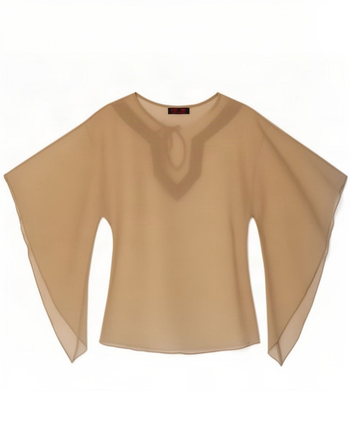 Escandelle Mulheres Batwing Transparente Top UK 12 Poliéster Bege Médio