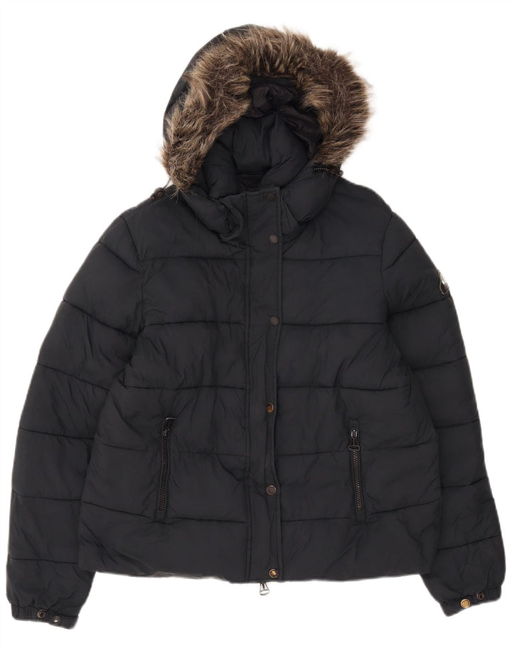 Jaqueta acolchoada com capuz feminina Superdry UK 12 médio preto
