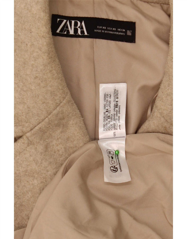 Zara Casaco feminino oversized com peito duplo Reino Unido 6 XS Bege Poliéster
