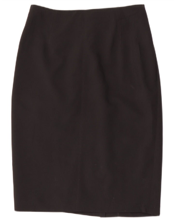 Saia lápis feminina Marks & Spencer Reino Unido 8 pequena W28 poliéster preto