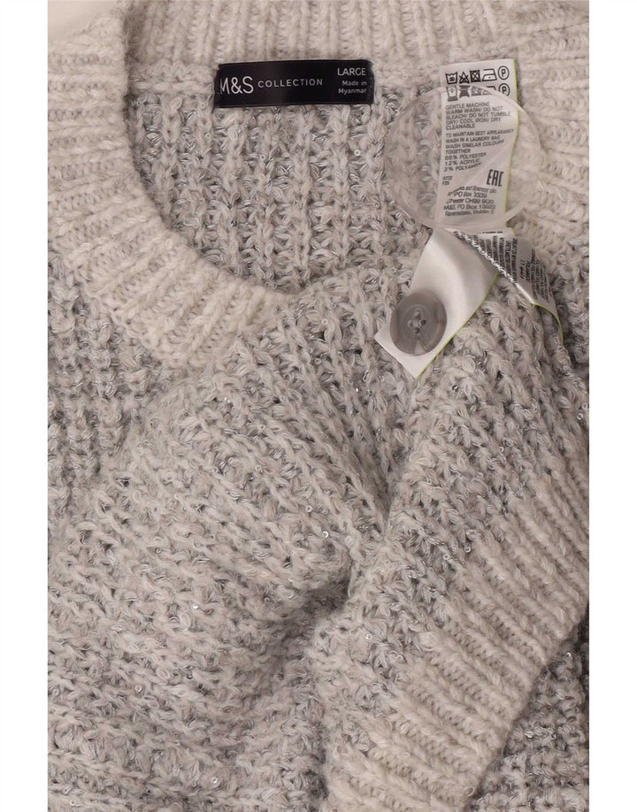 Suéter cardigã feminino grande Marks & Spencer Reino Unido 16 grande cinza manchado