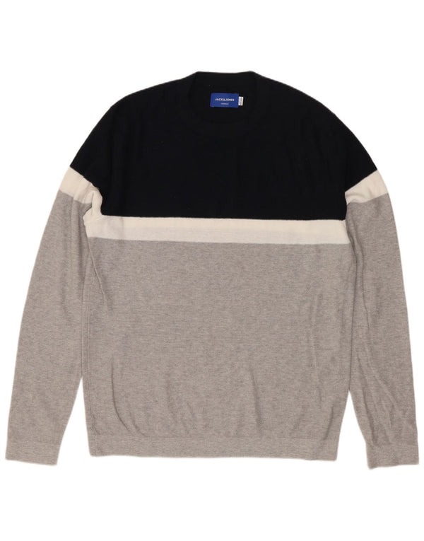 Suéter masculino Jack & Jones com gola redonda e algodão colorblock cinza médio