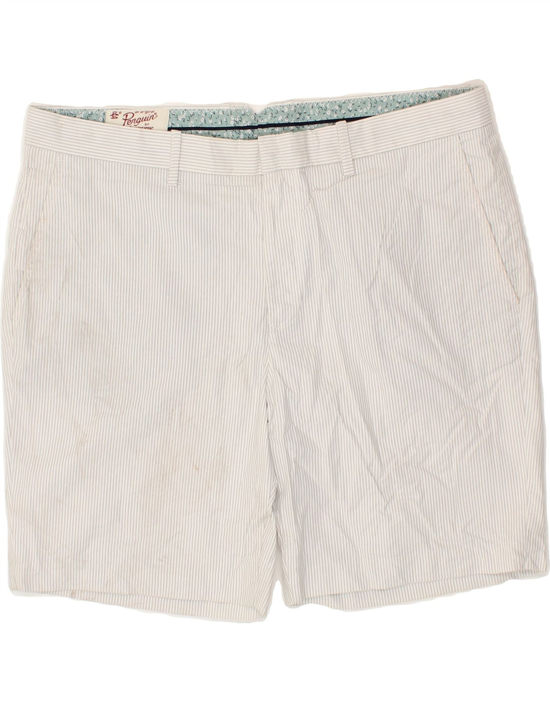 PENGUIN Mens Chino Shorts W38 XL White Pinstripe Cotton Vintage Penguin and Second-Hand Penguin from Messina Hembry 