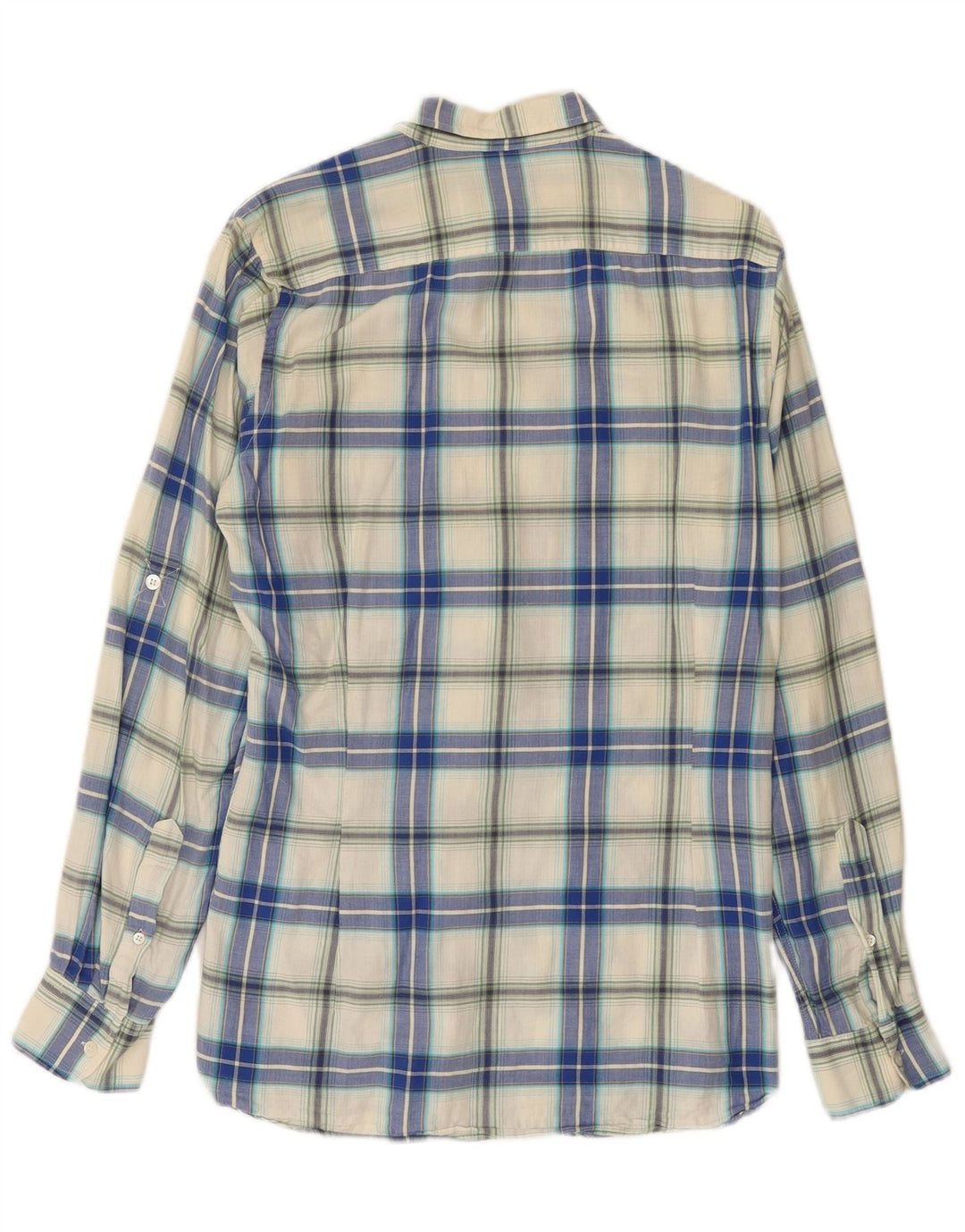 Camisa masculina de flanela Ted Baker tamanho 2 pequeno algodão xadrez azul