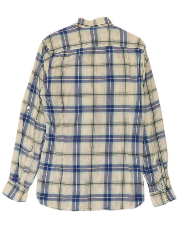 Camisa masculina de flanela Ted Baker tamanho 2 pequeno algodão xadrez azul
