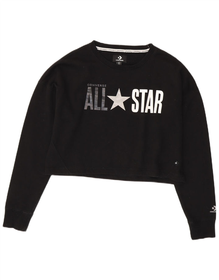 Converse feminino oversized crop gráfico moletom jumper Reino Unido 14 médio preto