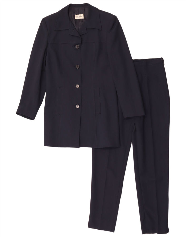 Terno feminino vintage de 4 botões e 2 peças IT 44 médio W26 L28 azul marinho