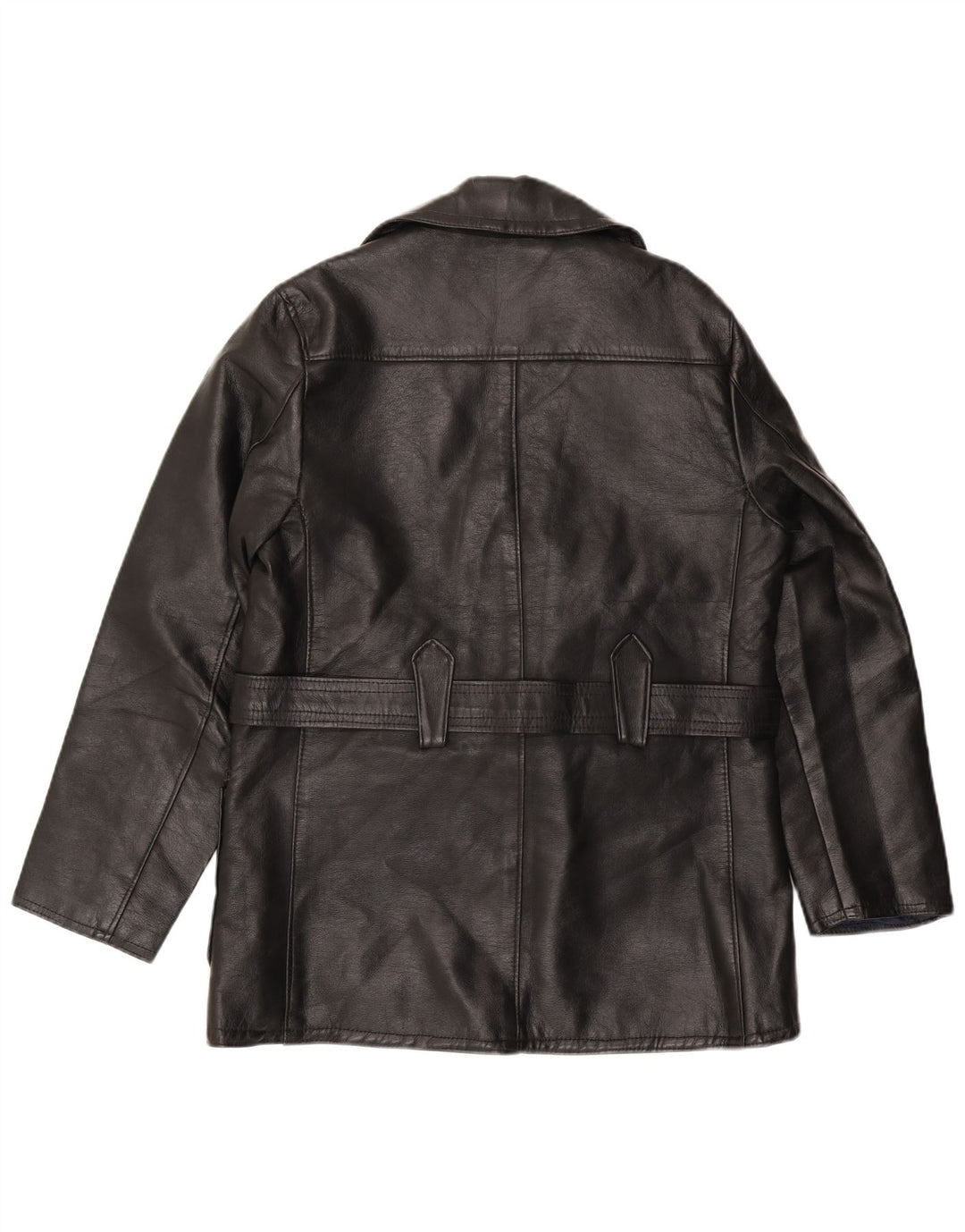 Jaqueta de couro vintage masculina com peito duplo Reino Unido 36 couro preto pequeno