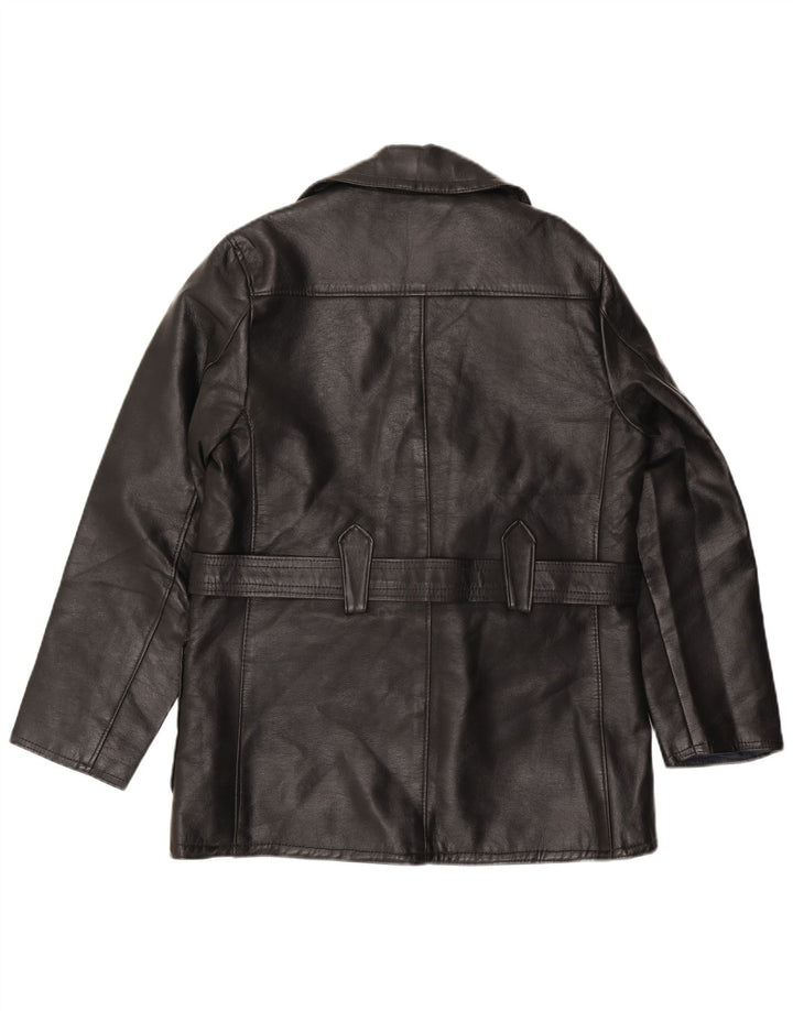 Jaqueta de couro vintage masculina com peito duplo Reino Unido 36 couro preto pequeno