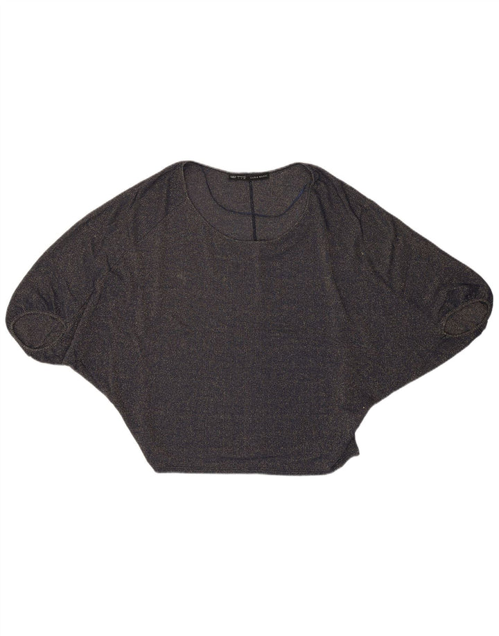 Zara Womens Batwing Crop Top Reino Unido 10 Pequeno Azul Marinho Cupro Moderno