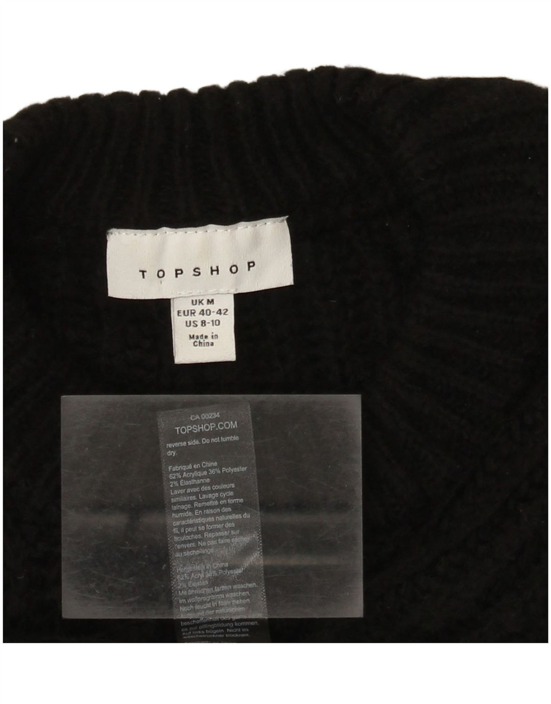 Topshop Suéter feminino cropped superdimensionado com gola redonda Reino Unido 14 médio preto