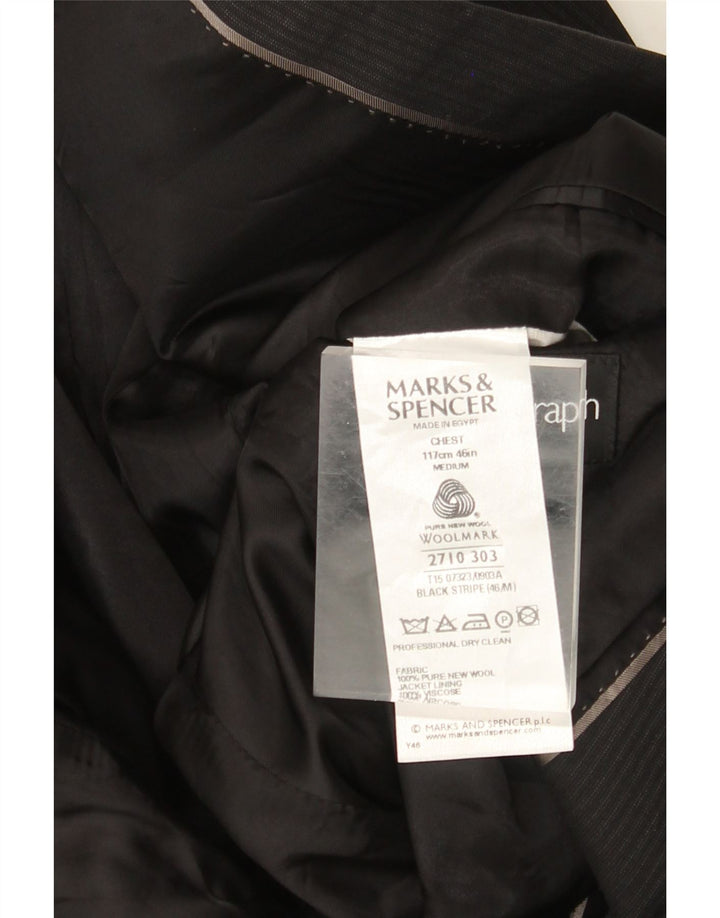 Jaqueta blazer masculina de 2 botões MARKS & SPENCER Reino Unido 38 risca de giz preta média