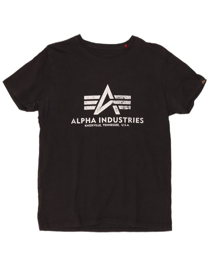 ALPHA INDUSTRIES Camiseta feminina gráfica Top UK 10 pequeno algodão preto