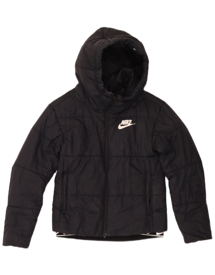 Jaqueta acolchoada com capuz gráfico feminino Nike UK 6 XS preto poliéster
