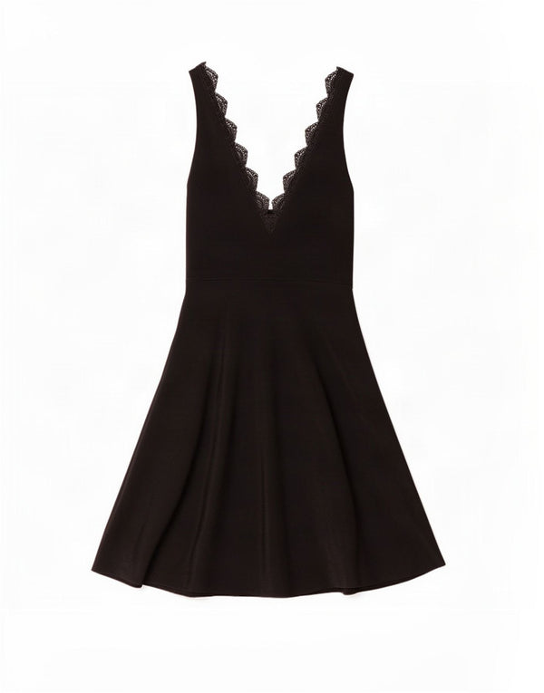 Vestido feminino Zara sem mangas evasê UK 12 médio preto viscose