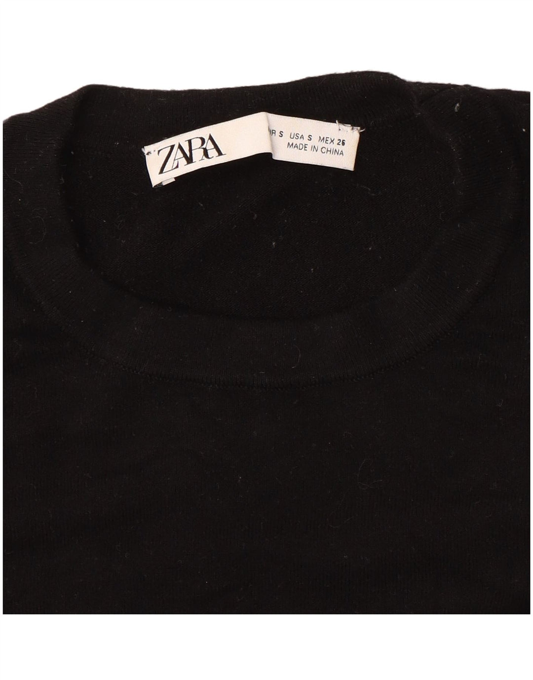 Zara Suéter feminino com gola redonda e gola redonda, preto pequeno, 10
