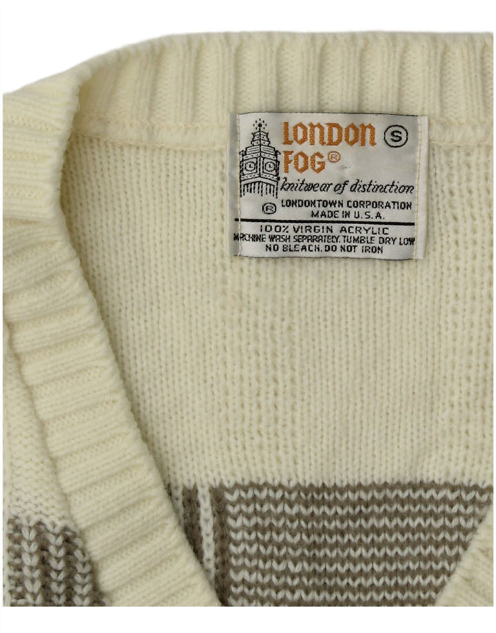 Suéter masculino LONDON FOG com decote em V pequeno acrílico listrado branco