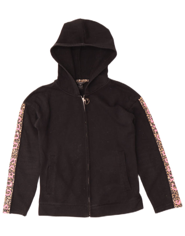 Suéter feminino Guess com capuz e zíper gráfico Reino Unido 6 XS preto com estampa animal