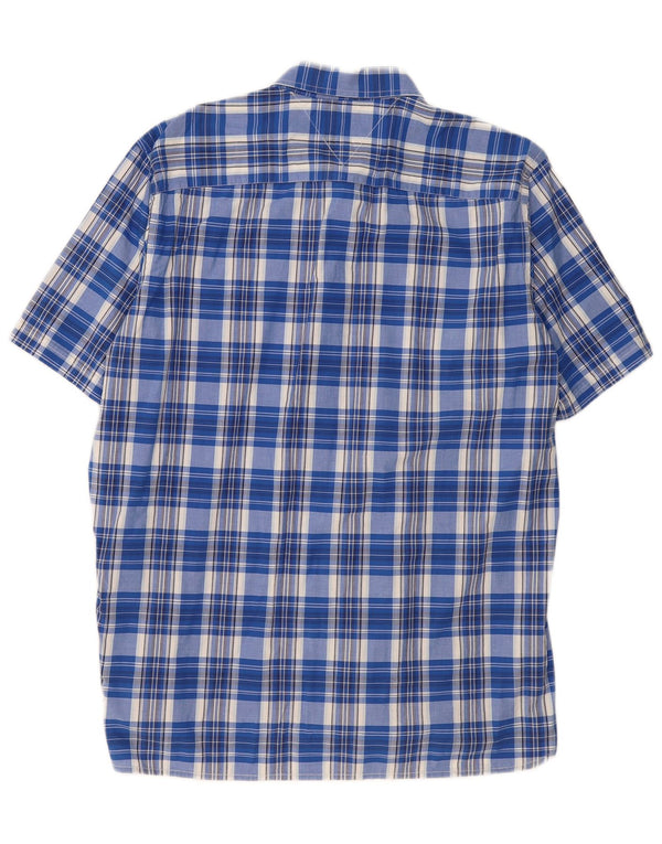 Camisa masculina TOMMY HILFIGER de manga curta com ajuste personalizado XL azul xadrez de algodão