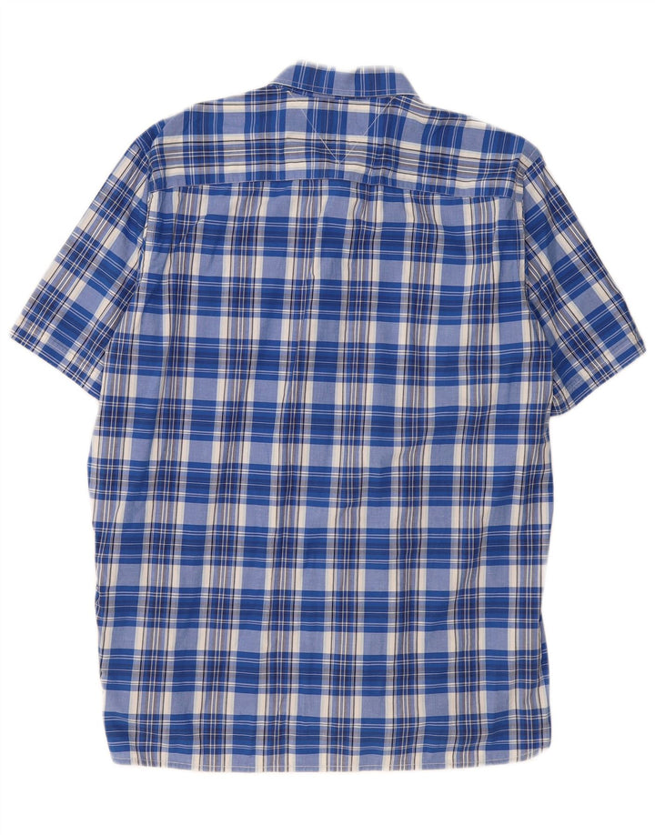 Camisa masculina TOMMY HILFIGER de manga curta com ajuste personalizado XL azul xadrez de algodão