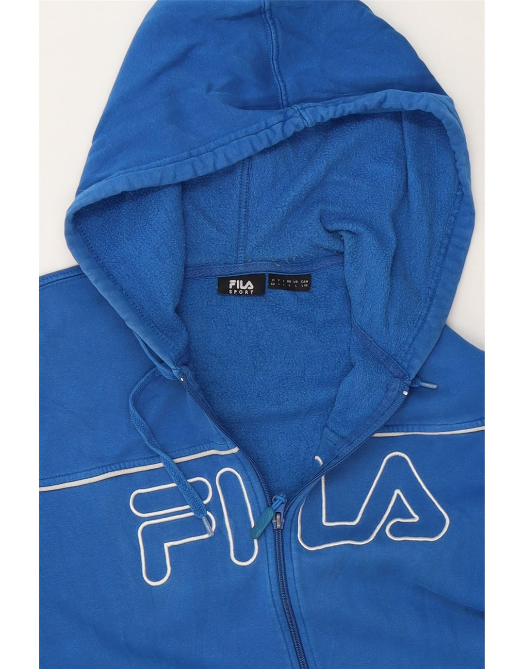 FILA Mens Graphic Zip Hoodie Sweater Large Blue Cotton Vintage Fila and Second-Hand Fila from Messina Hembry 