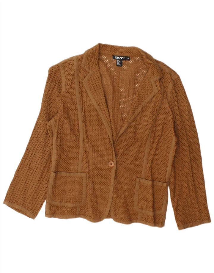 Cardigan feminino transparente DKNY EUA 10 algodão marrom grande