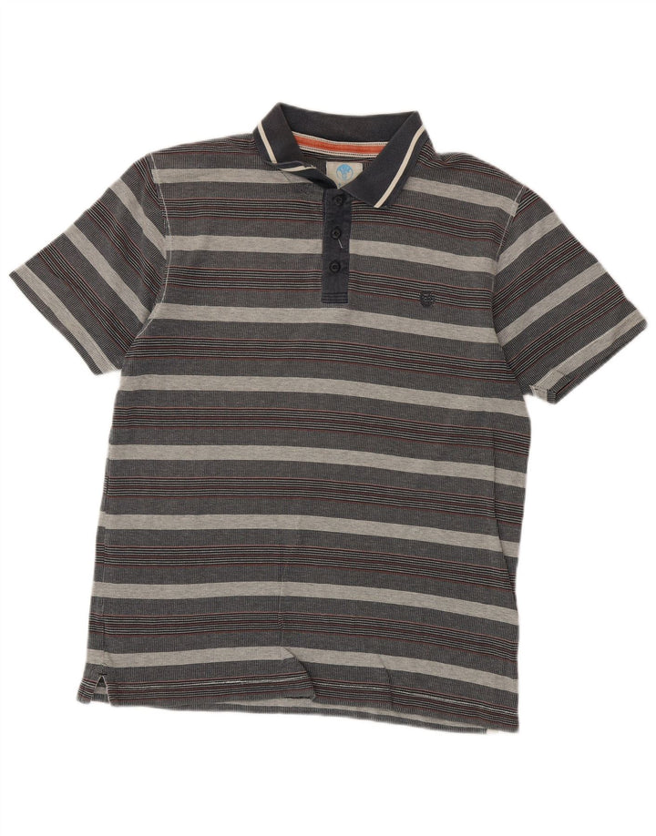 Camisa polo masculina Fat Face algodão listrado cinza médio