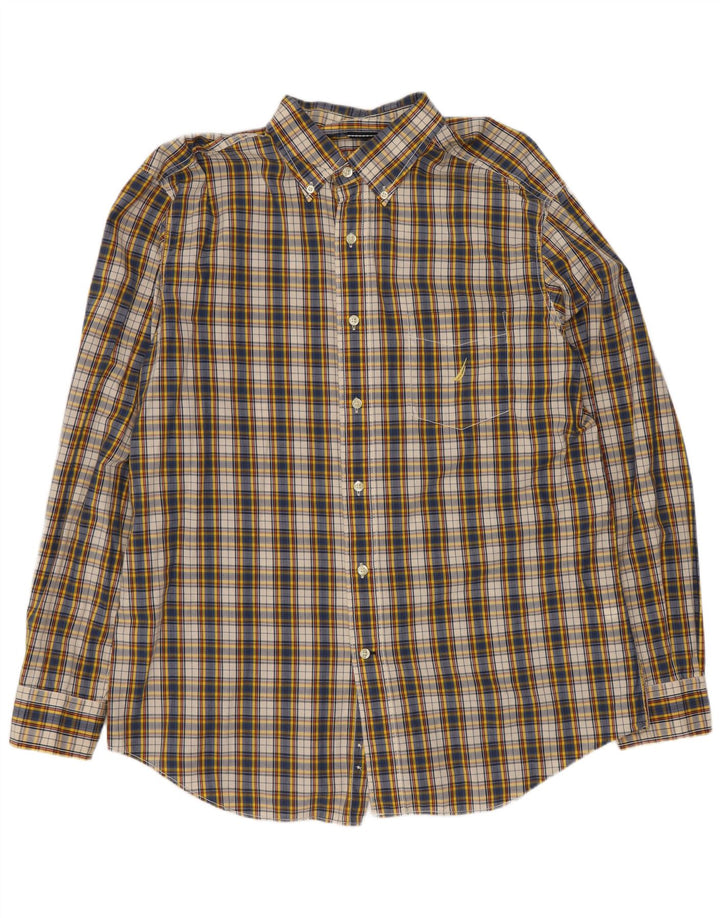 Camisa masculina Nautica grande algodão xadrez multicolorido