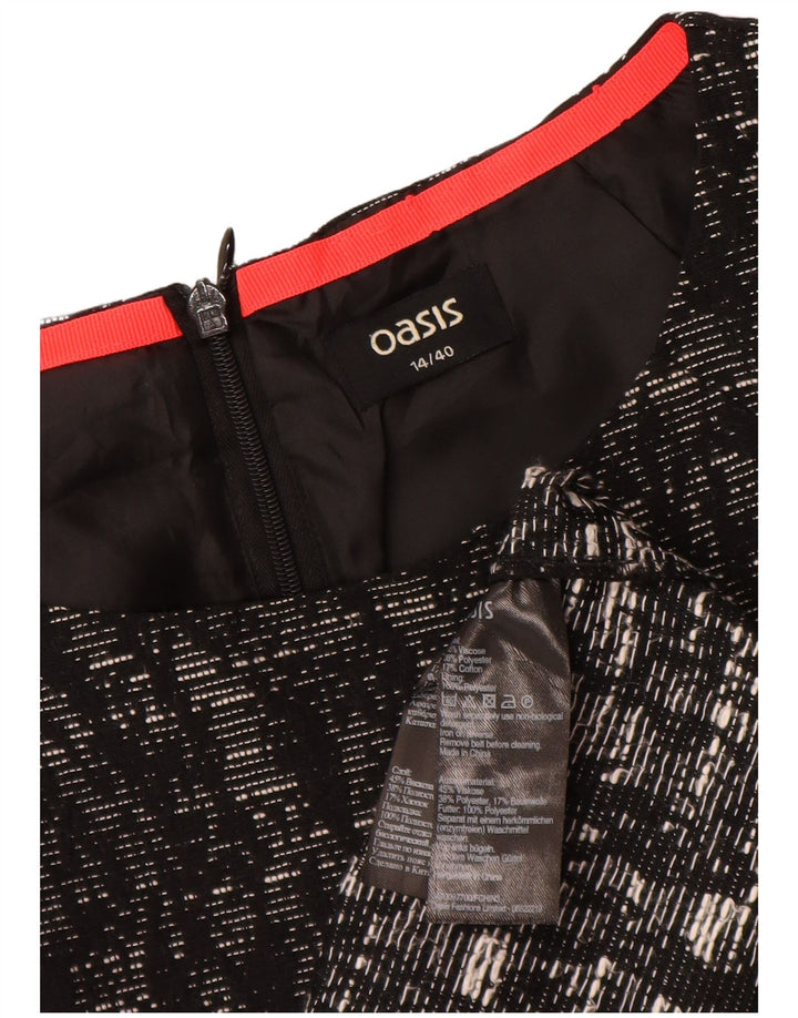 Vestido feminino Oasis A-Line UK 14 médio preto manchado de viscose