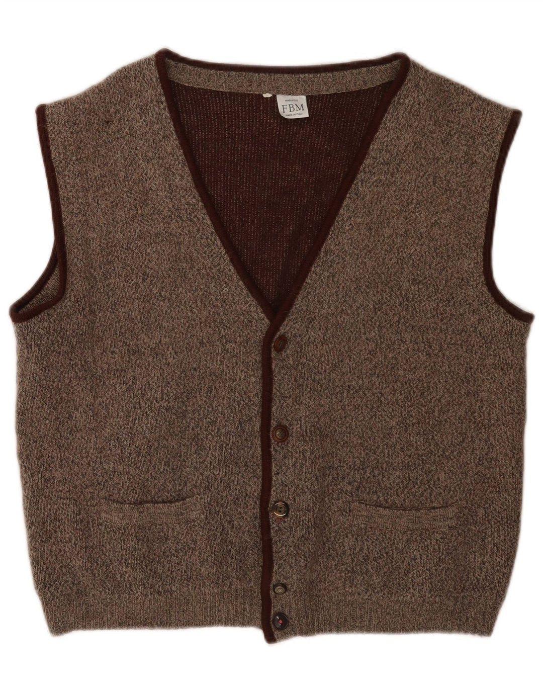 Colete de malha masculino vintage IT 50 médio marrom manchado clássico
