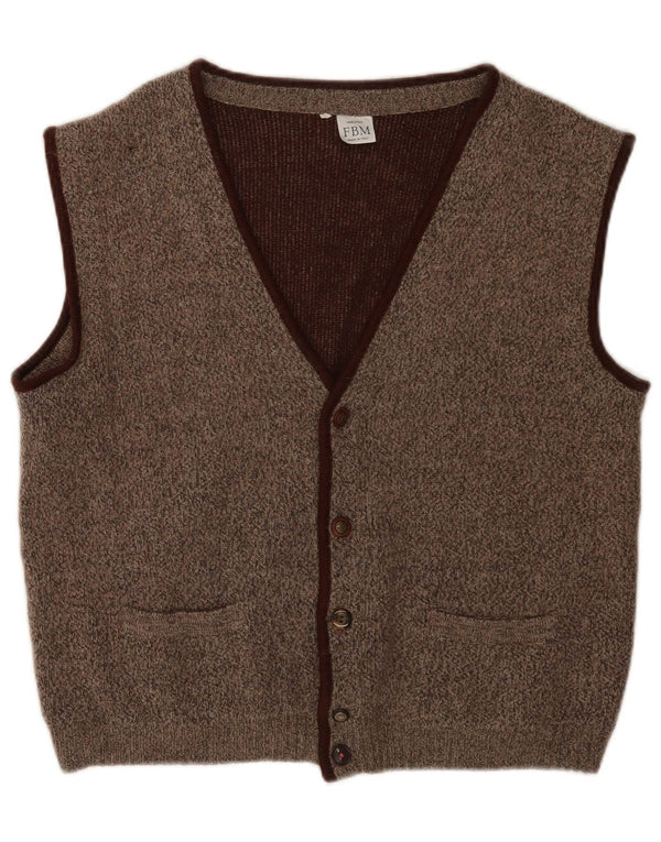 Colete de malha masculino vintage IT 50 médio marrom manchado clássico